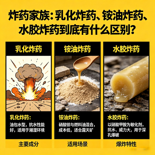 西乡炸药家族:乳化炸药、铵油炸药、水胶炸药到底有什么区别?